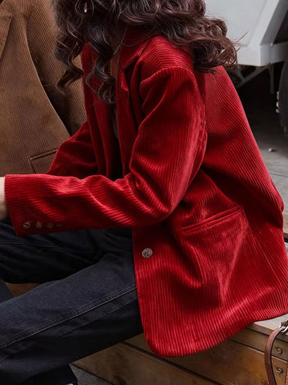 Christmas Red Corduroy Chanel-Style Jacket - Chenille Short Coat (Women)