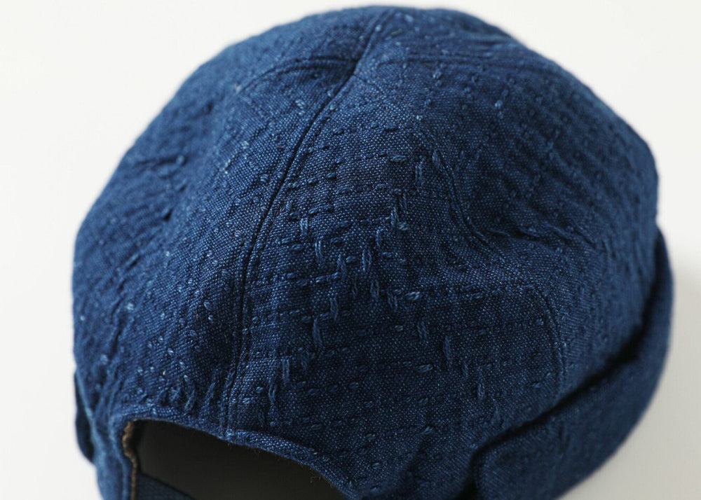 Nissan Sashiko Fabric Sashiko Embroidery Beanie Unisex Hat Blue Cotton Adjustable All-Season Landlord Hat – Japanese vintage | yamalin clothes | Yamalinclothes
