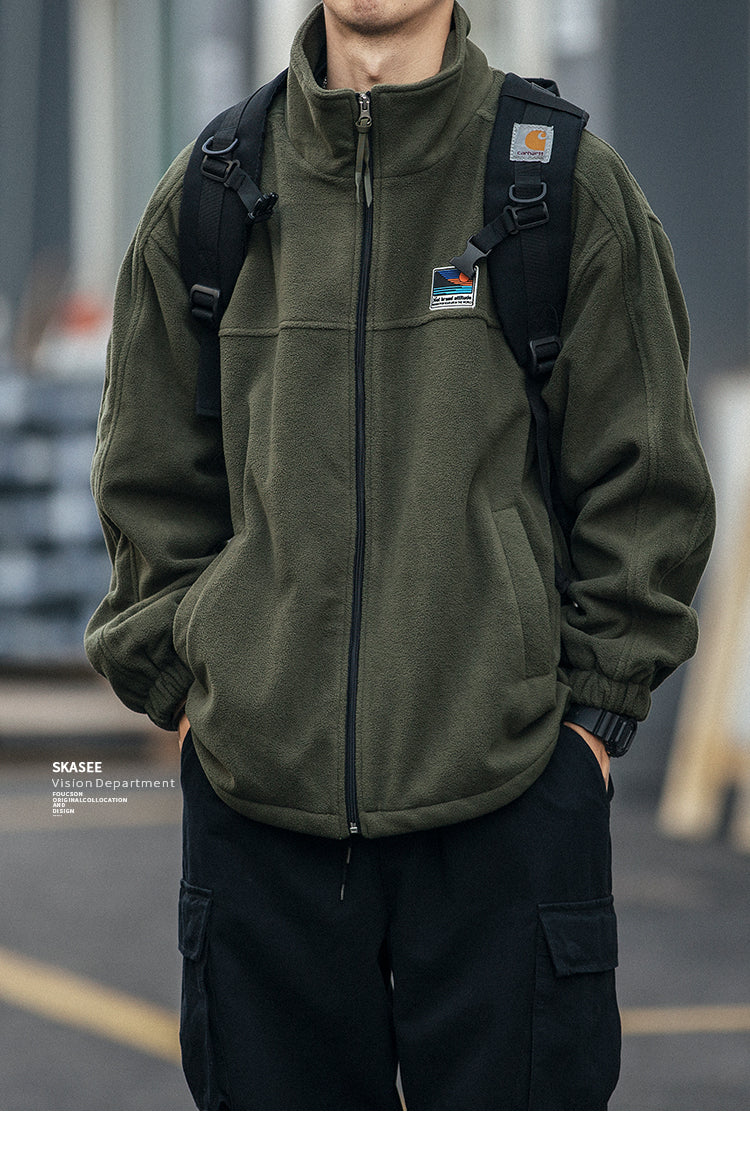 Men's Winter Fleece Cardigan - Trendy Loose BF Style Stand Collar