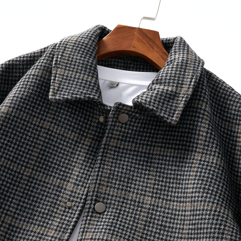 Heavyweight 53% Sheep Wool Houndstooth Lapel Coat – Korean-Style Casual Winter Staple