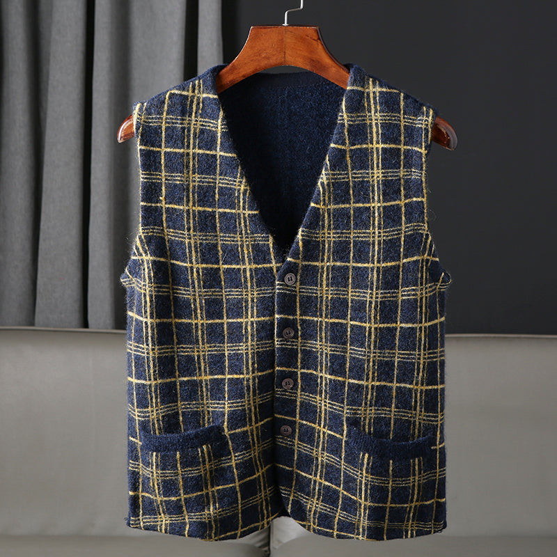 Heavy goods Italian order! Mohair + wool autumn and winter men's knitted cardigan sweater vest