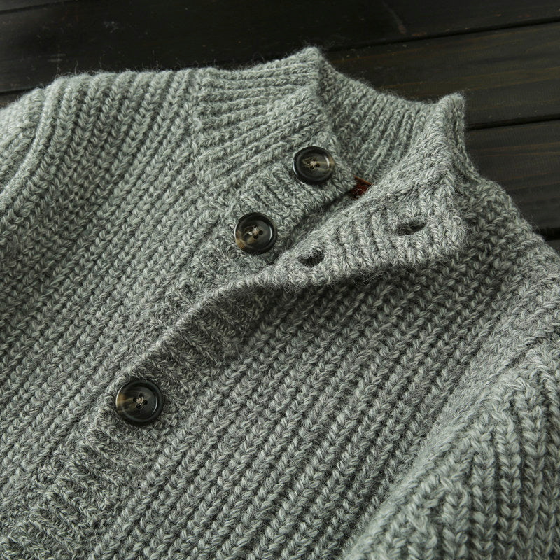 Wool Stand-Collar Knit Cardigan – Thickened Oversized Unisex