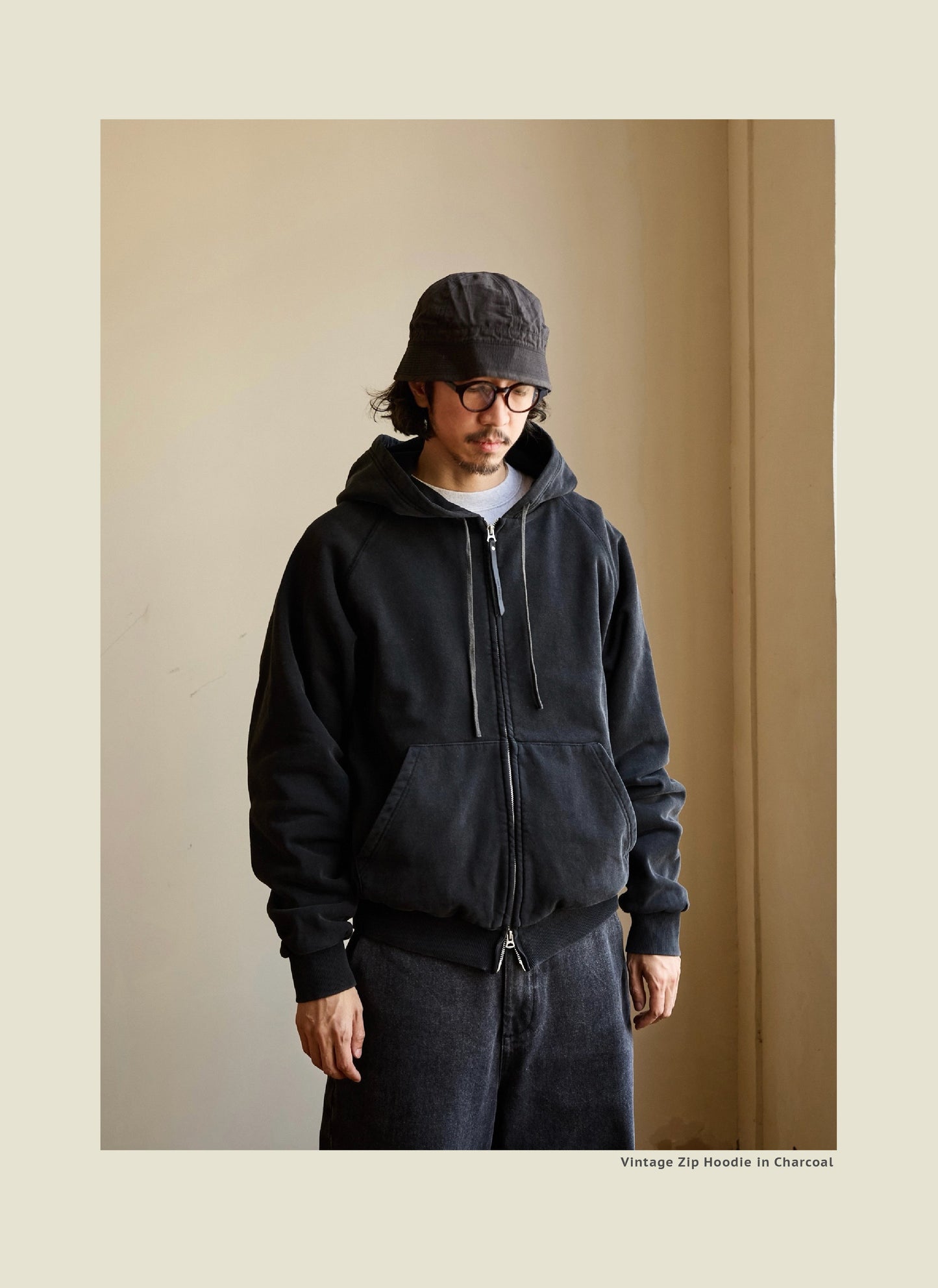 SS26 USAGE VTG Zip Hoodie - Yamalin Heavy Antique Woven Sweatshirt Washable Double Hoodie