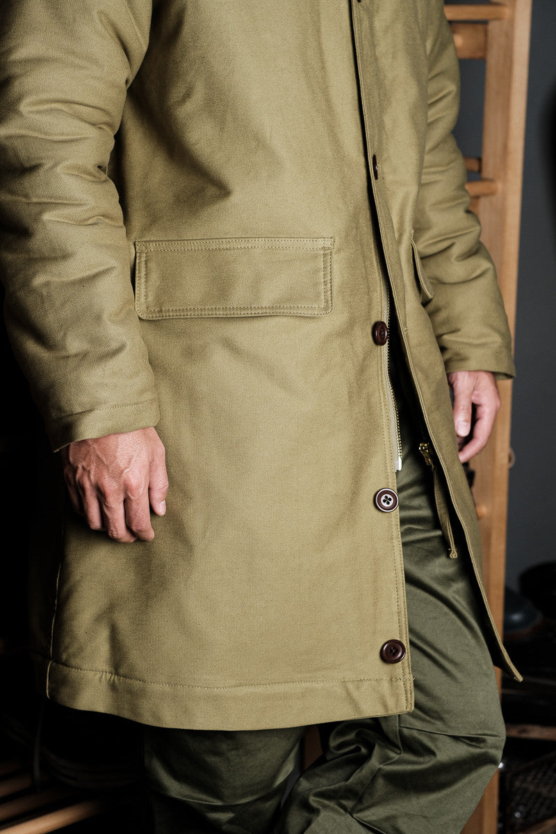 Heavy Wool Hooded Deck Parka – Long Padded Military-Style Jacket