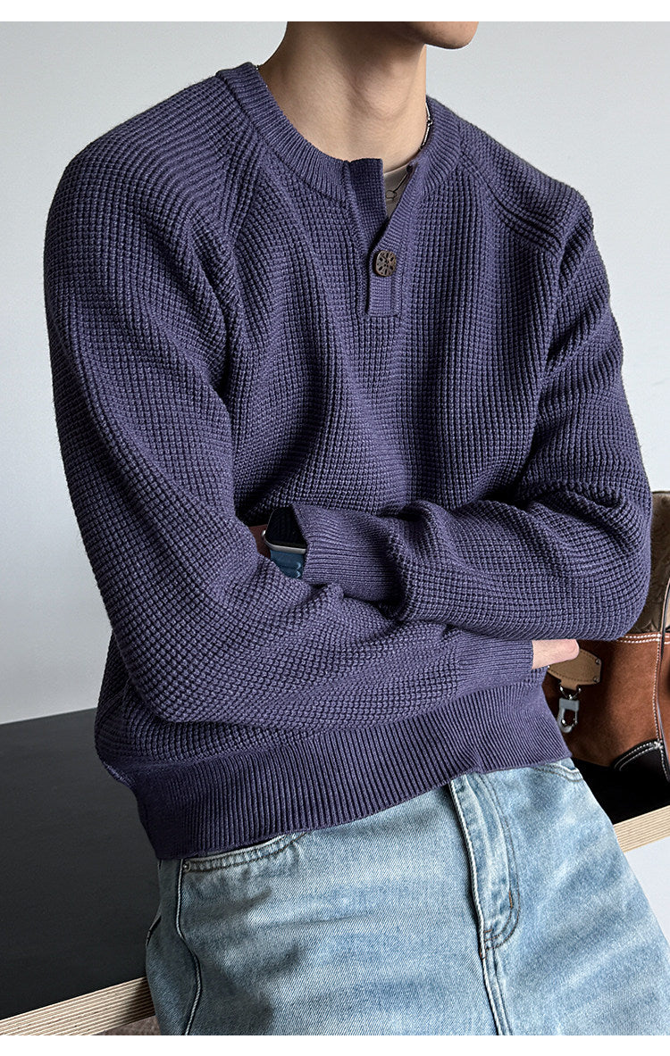 590G Anti-Pilling Henry Collar Button Knit Sweater – Japanese Loose Unisex – Sweater pullover | japanese streetwear | vintage workwear | unisex | Yamalinclothes