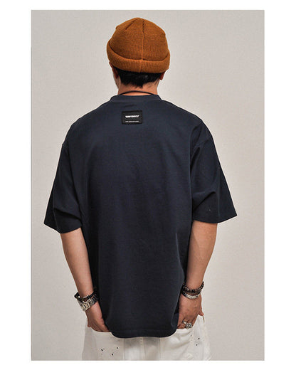 380G Heavyweight Cotton Crewneck Short Sleeve T-Shirt – Loose Solid Color Summer Tee for Men – Japanese vintage | yamalin clothes | Yamalinclothes