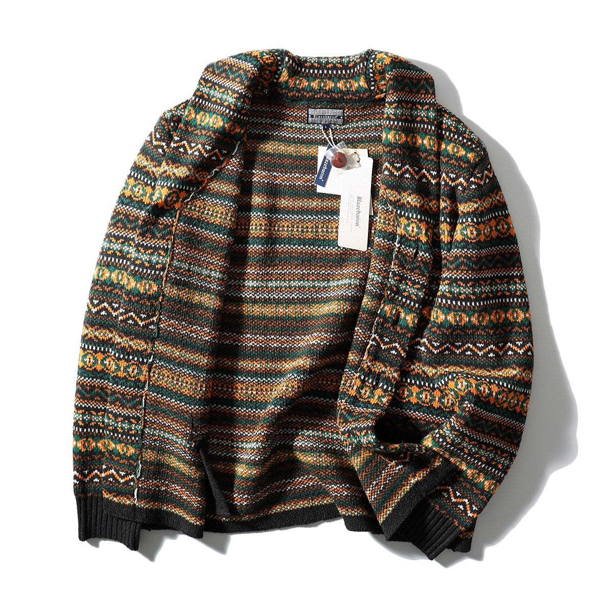 Nordic Fair Isle Knit Cardigan – Wool Blend Jacquard Men – Japanese vintage | yamalin clothes | Yamalinclothes