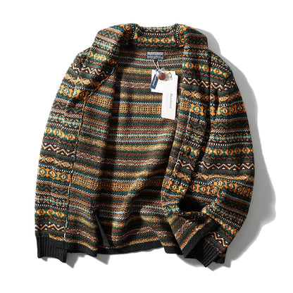 Nordic Fair Isle Knit Cardigan – Wool Blend Jacquard Men – Japanese vintage | yamalin clothes | Yamalinclothes