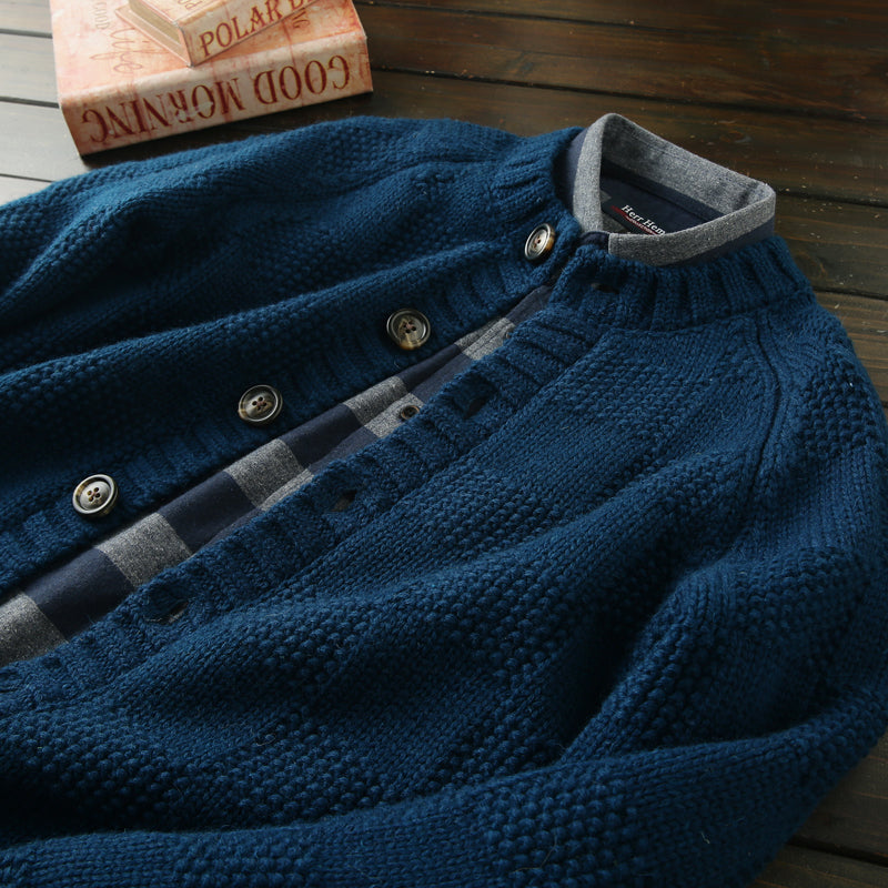 Men's High-End Italian Order Heavyweight Wool Cardigan - Autumn Winter Thickened Round Neck Knitted Sweater Jacket