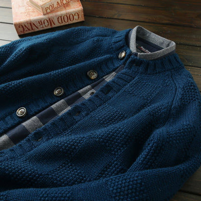Men's High-End Italian Order Heavyweight Wool Cardigan - Autumn Winter Thickened Round Neck Knitted Sweater Jacket