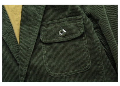 American Retro Amekaji Corduroy Safari Blazer - Casual Suit Jacket (Men)