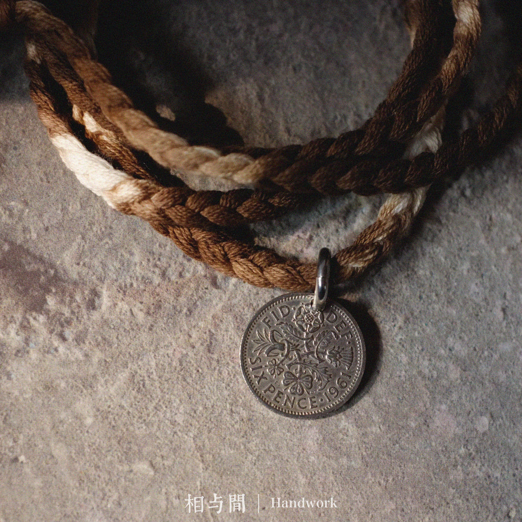 Sixpenny Lucky Coin Plant Dyed Woven Hand Strap National Fashion Original Necklace Bracelet Dual-Use