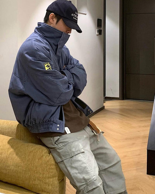Washed Canvas Stand Collar Flight Baseball Jacket – Loose Unisex Vintage – Japanese vintage | yamalin clothes | Yamalinclothes