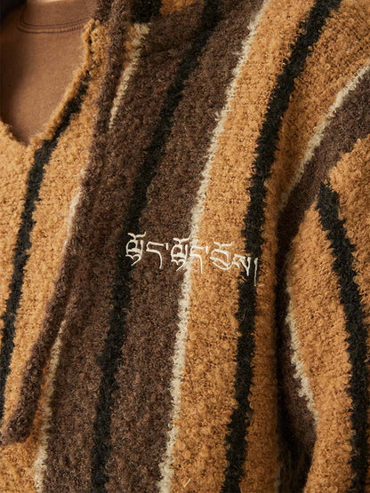 Medria Unisex Retro Striped Hoodie - Wool Blend Tibetan Style Lazy Knit Jacket