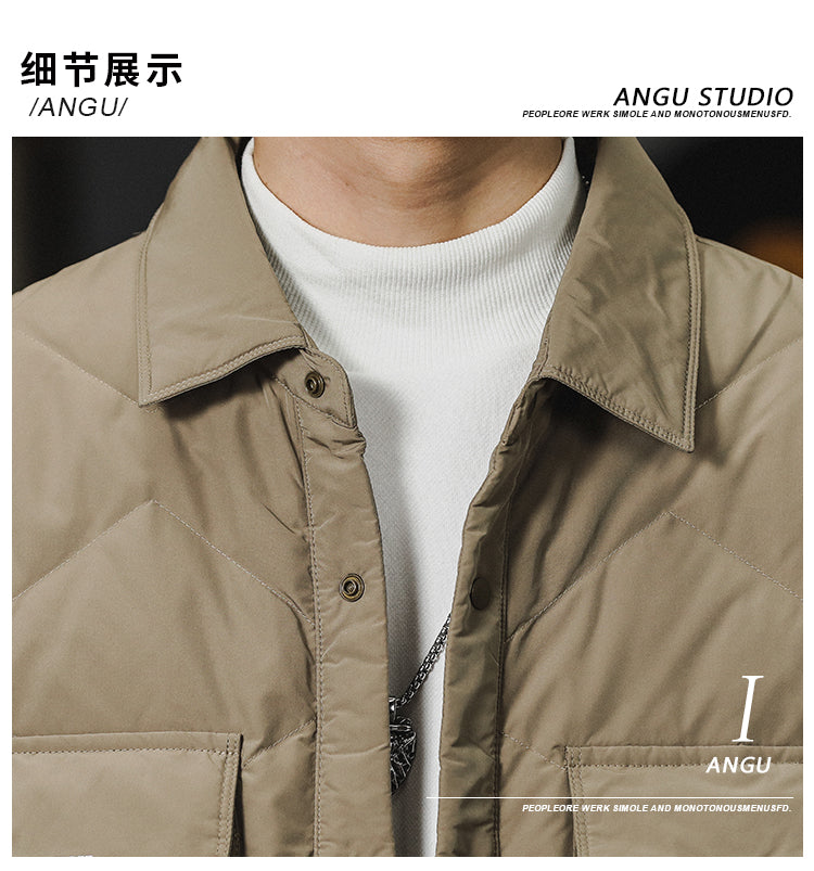 Men's Lightweight Shirt Down Jacket - Winter Youth American Workwear Trendy Warm Coat