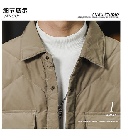 Men's Lightweight Shirt Down Jacket - Winter Youth American Workwear Trendy Warm Coat