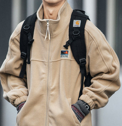 Fleece Padded Stand-Collar Zip Cardigan – Outdoor Oversized Unisex