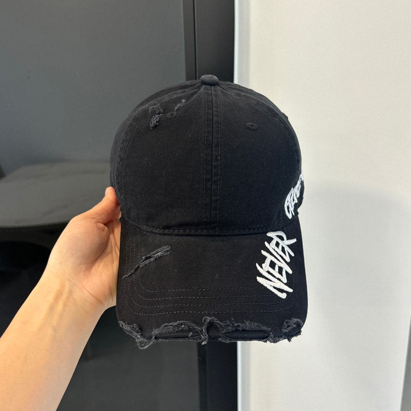 Washed Distressed Denim Baseball Cap – Embroidered Adjustable Unisex