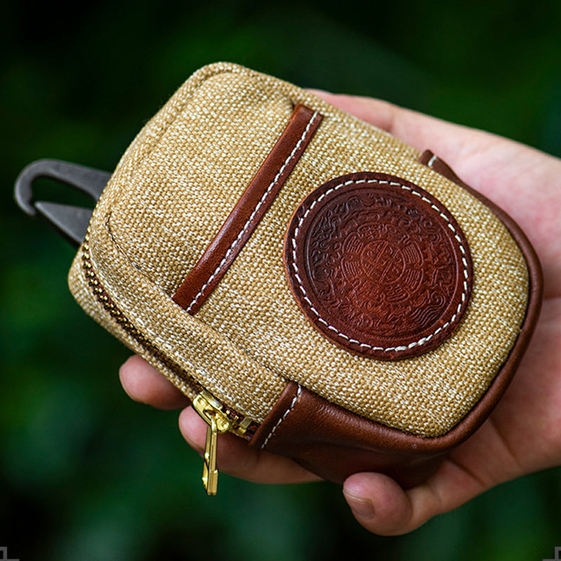 Handmade Cowhide Canvas Pouch – Vintage Leather Cigarette Case & Coin Purse