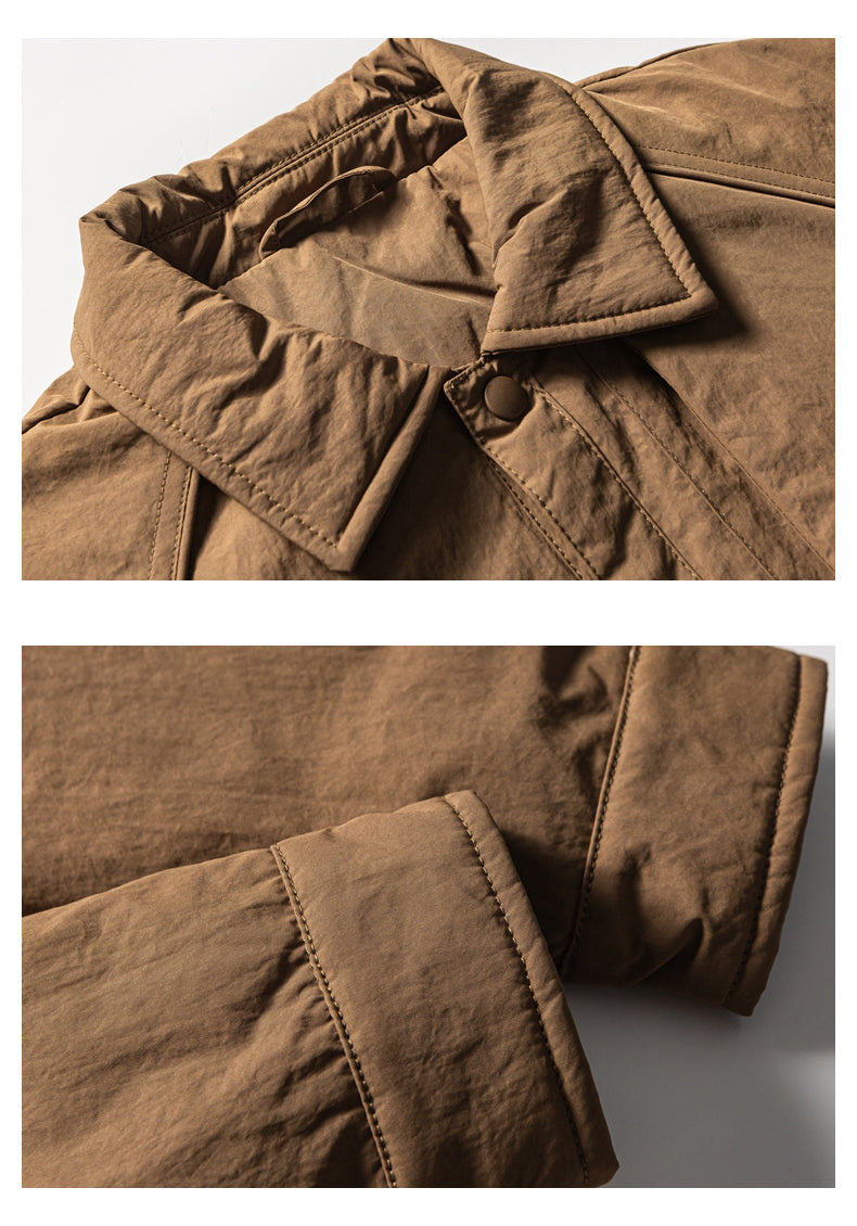 Men's Japanese Style Lightweight Down Jacket - 90% White Duck Down Loose Lapel Solid Color Workwear Coat