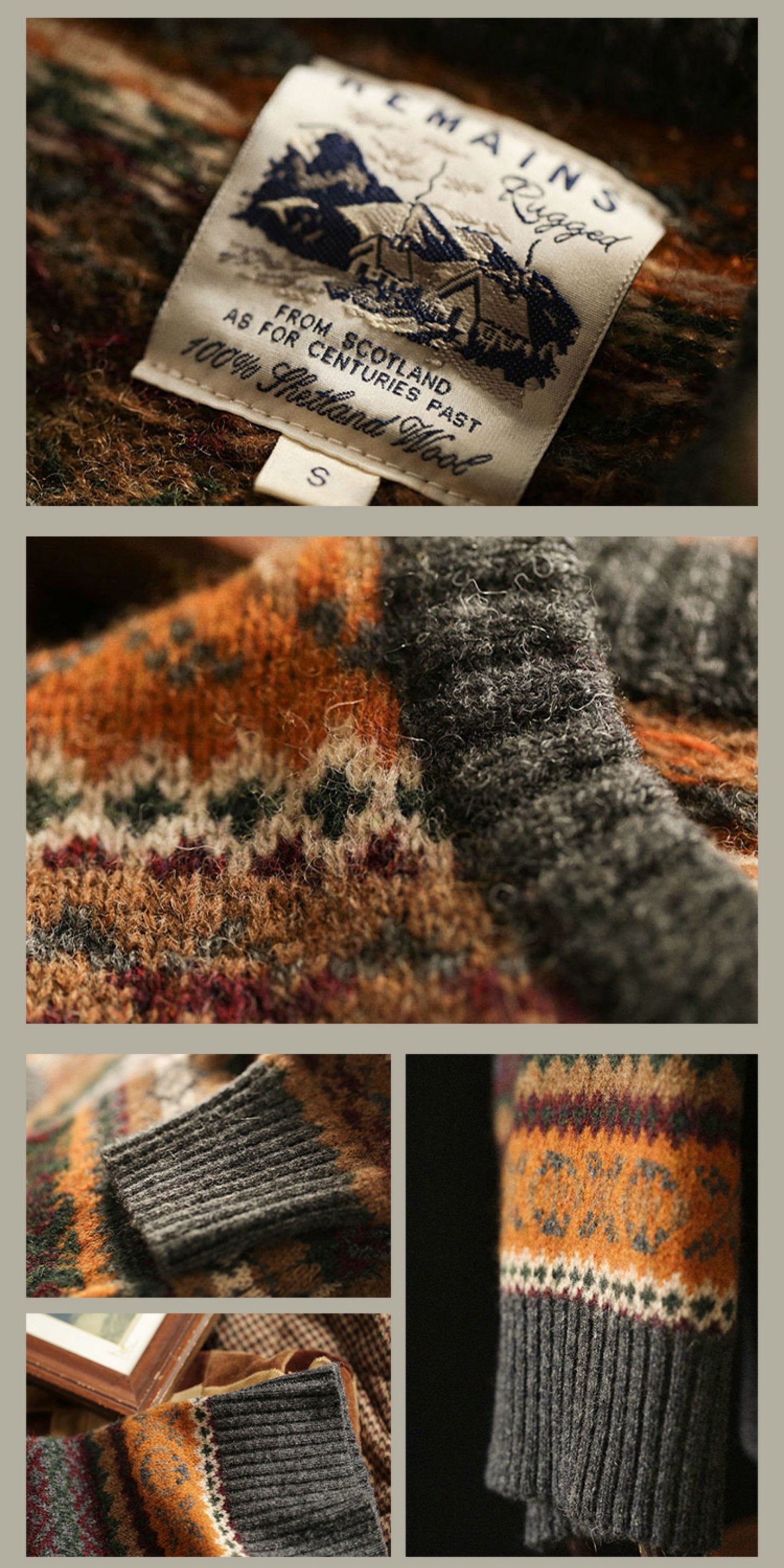 Vintage Floral Fair Isle Shetland Wool Sweater – Unisex Long Sleeve