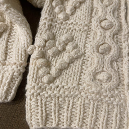 Women's Winter Wool Sweater Coat - Japanese Handmade Thick Yarn Ball Zipper Loose Knitted Top