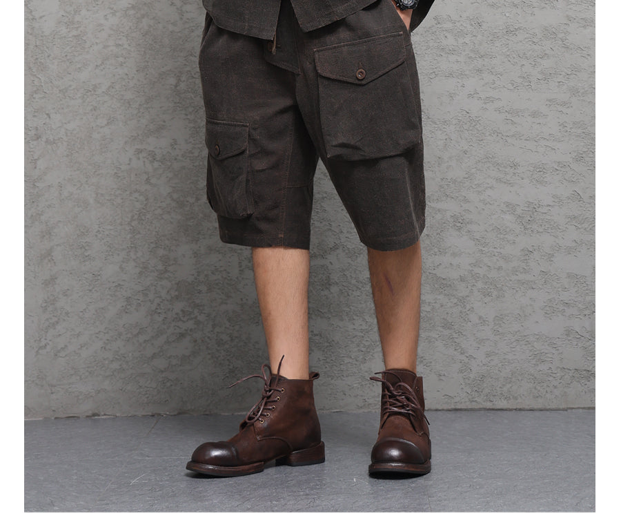 Wild Silk Cuban Collar Half Sleeve Shirt Men's Dye Yam Dyed Tussah Silk Aloha Retro Short Sleeve Shirt Summer