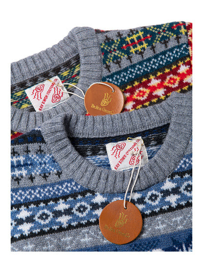 Fair Isle Merino Wool Crew Neck Sweater – Vintage British Retro (Unisex)