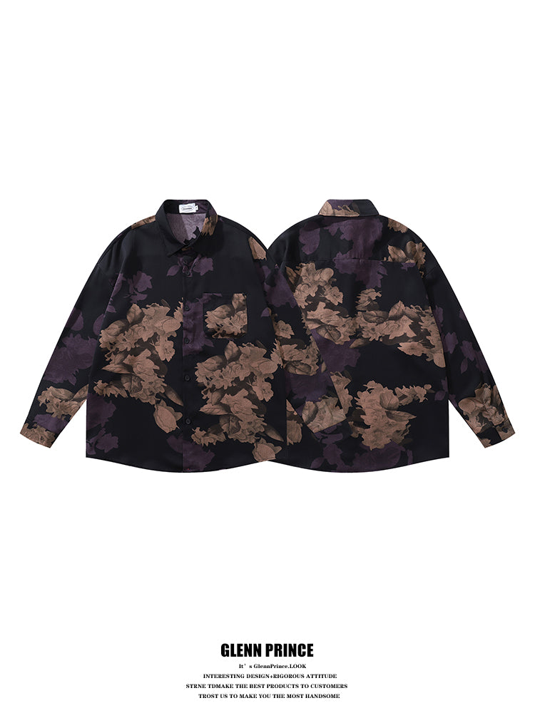 Thai Hawaiian Floral Full Print Long Sleeve Shirt for Men Autumn Trendy Casual Baroque Shirt