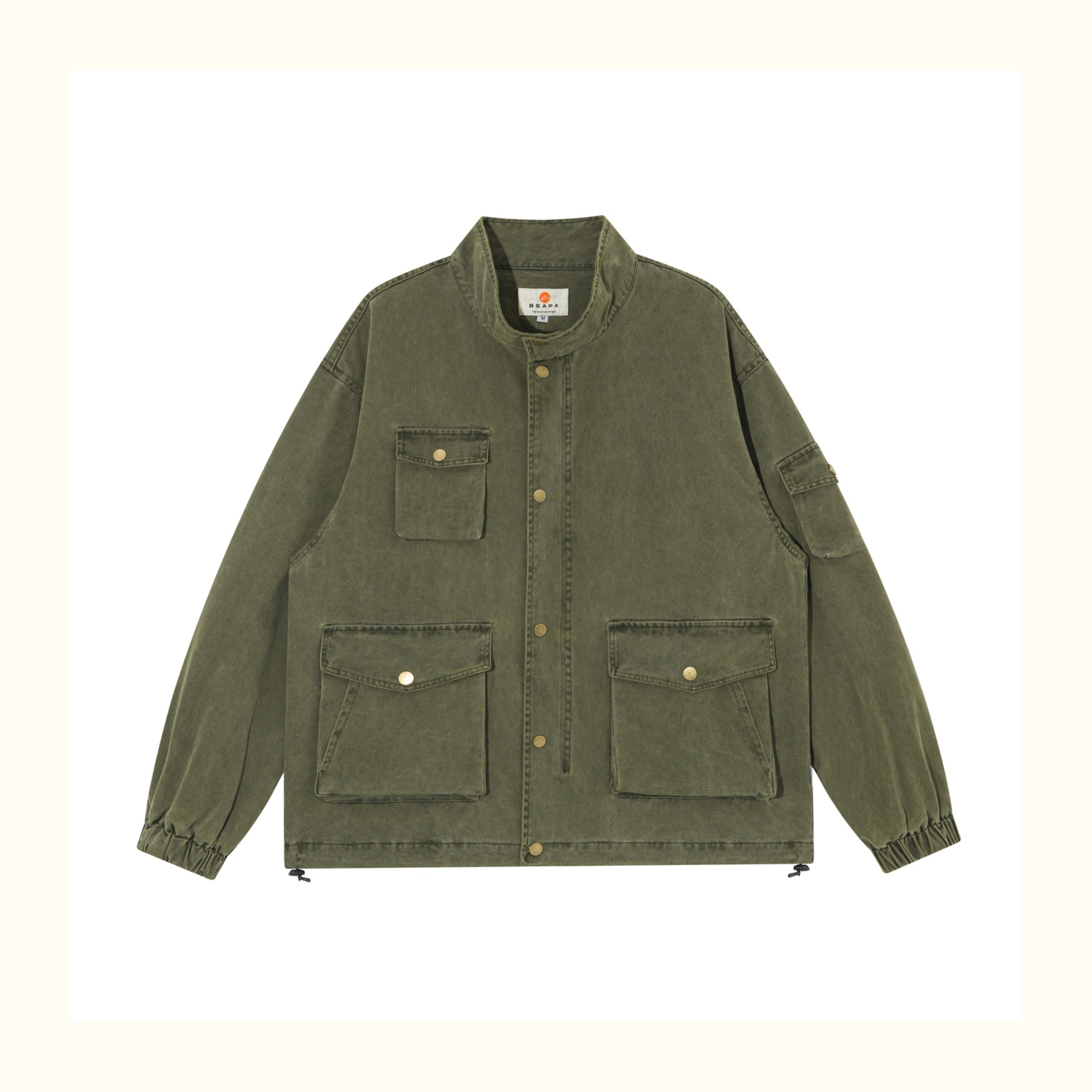 Vintage Washed Multi-Pocket Workwear Jacket – Stand Collar, 2025 Retro Streetwear for Men