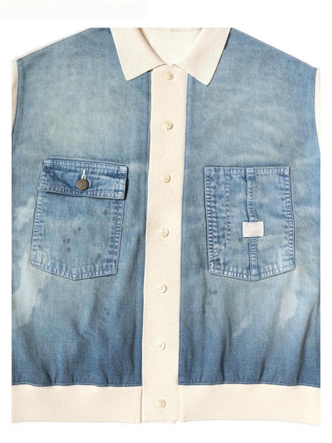 Japanese Casual Knit Denim Patchwork Collar Polo Short Sleeve Shirt - Color Block Summer Top for Men