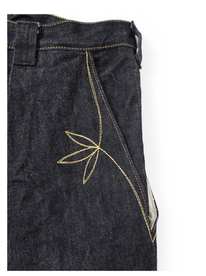 Japanese Denim Indigo Embroidery Four-Pocket Over-the-Knee Shorts - Loose Casual Streetwear for Men