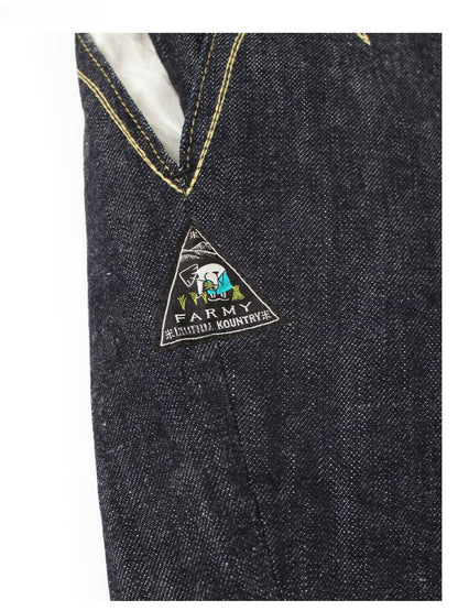 Japanese Denim Indigo Embroidery Four-Pocket Over-the-Knee Shorts - Loose Casual Streetwear for Men
