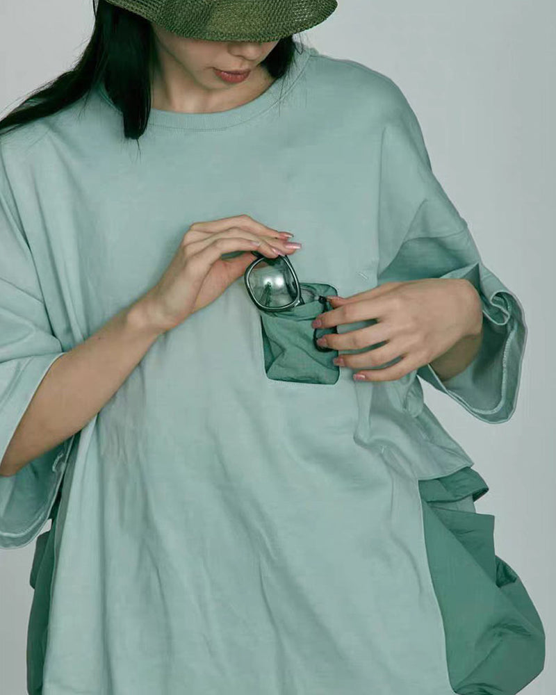 Mountain Functional Large Pocket Drop Shoulder T-Shirt - Loose Casual Outdoor Crew Neck Short Sleeve Tee for Men