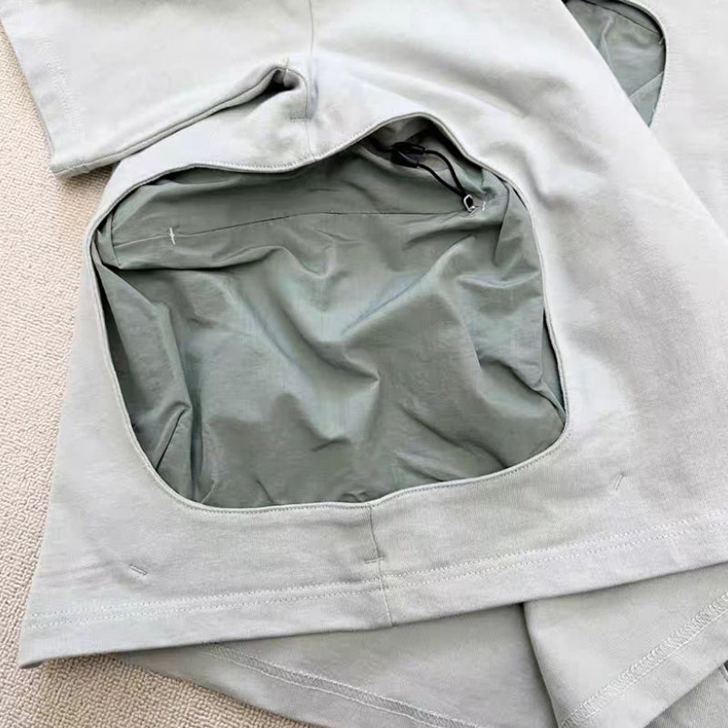 Mountain Functional Large Pocket Drop Shoulder T-Shirt - Loose Casual Outdoor Crew Neck Short Sleeve Tee for Men