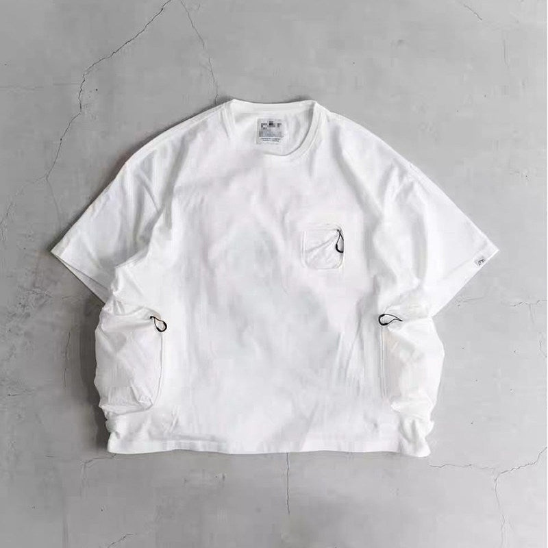 Mountain Functional Large Pocket Drop Shoulder T-Shirt - Loose Casual Outdoor Crew Neck Short Sleeve Tee for Men