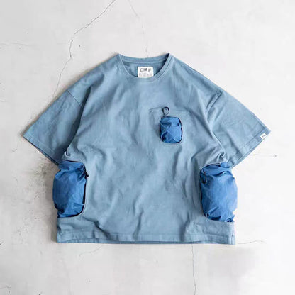 Mountain Functional Large Pocket Drop Shoulder T-Shirt - Loose Casual Outdoor Crew Neck Short Sleeve Tee for Men