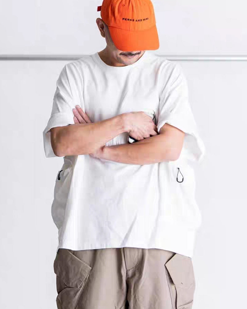 Mountain Functional Large Pocket Drop Shoulder T-Shirt - Loose Casual Outdoor Crew Neck Short Sleeve Tee for Men