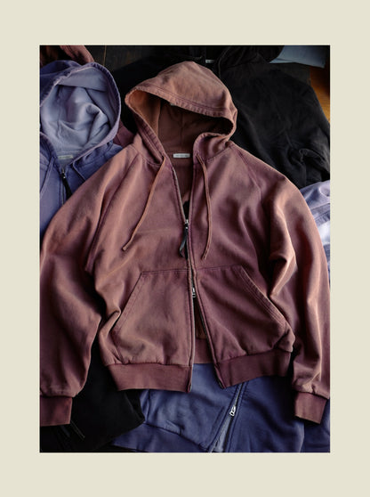 SS26 USAGE VTG Zip Hoodie - Yamalin Heavy Antique Woven Sweatshirt Washable Double Hoodie