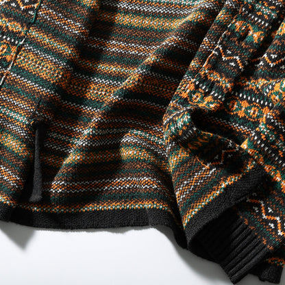 Nordic Fair Isle Knit Cardigan – Wool Blend Jacquard Men – Japanese vintage | yamalin clothes | Yamalinclothes