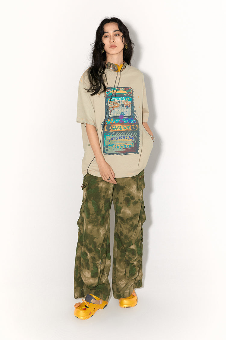 Game Machine Particle Hand-Painted Printed Loose Breathable Short-Sleeved T-shirt Summer