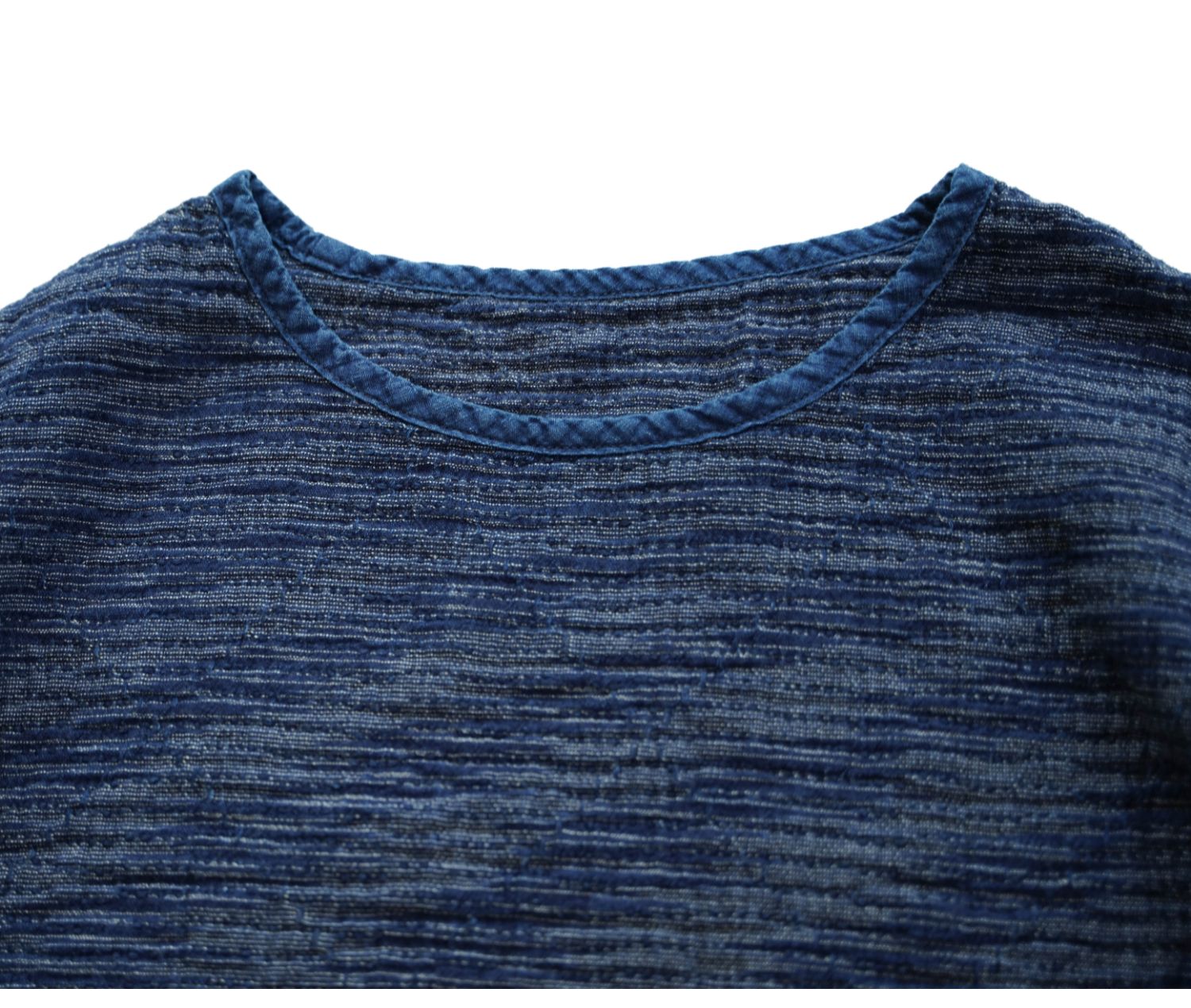 Original Japanese Retro Blue Dyed Sashiko & Kasuri Loose Fit Crew Neck Short Sleeve T-Shirt