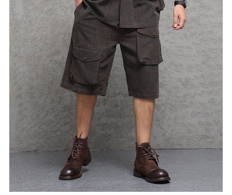 Wild Silk Cuban Collar Half Sleeve Shirt Men's Dye Yam Dyed Tussah Silk Aloha Retro Short Sleeve Shirt Summer