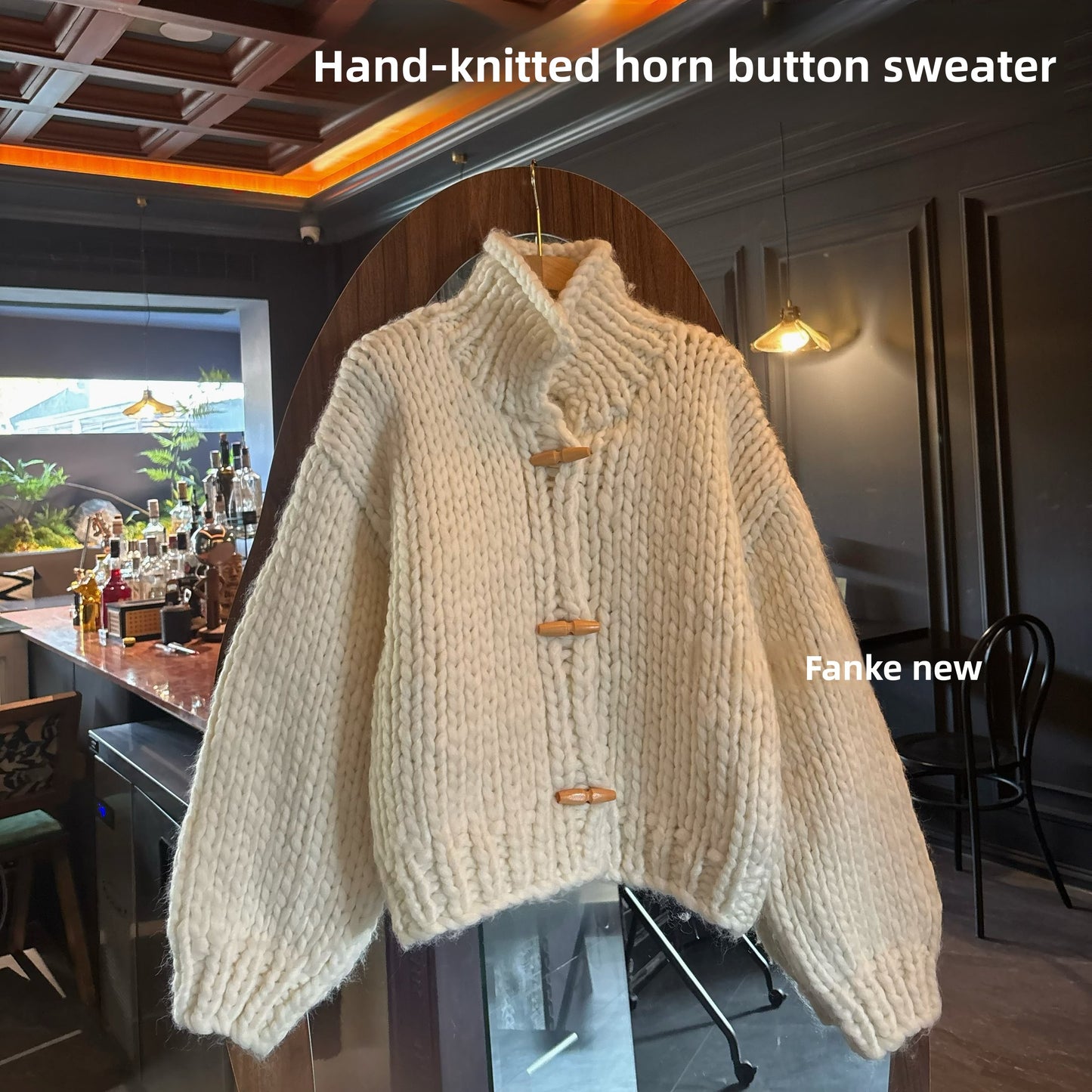 Women's 2025 Autumn Winter Korean Lazy Style Thick Knit Cardigan - Loose Horn Button Sweater