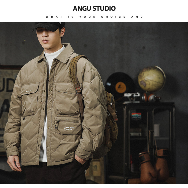 Men's Lightweight Shirt Down Jacket - Winter Youth American Workwear Trendy Warm Coat
