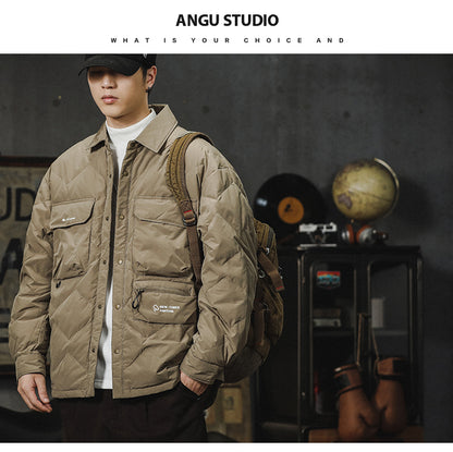 Men's Lightweight Shirt Down Jacket - Winter Youth American Workwear Trendy Warm Coat