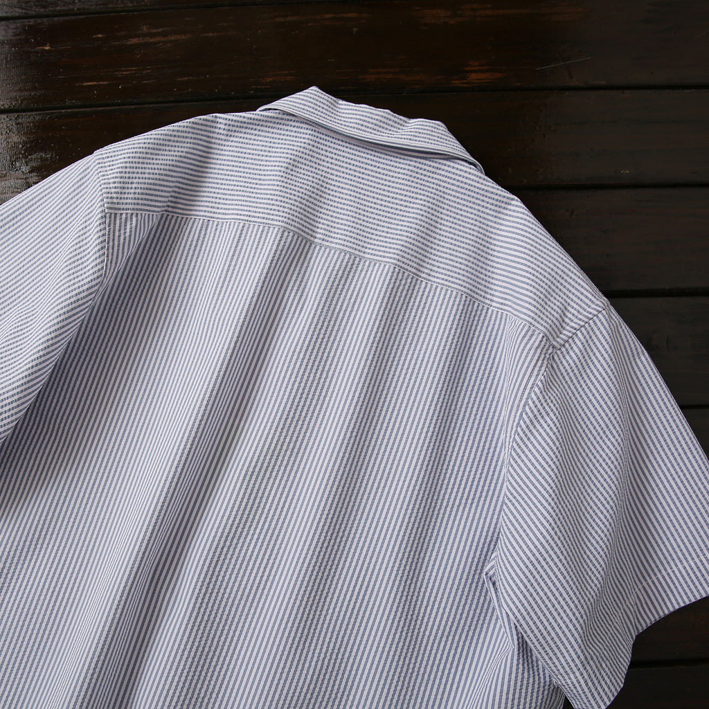 Bubble Gauze Texture 7A Antibacterial Cool Summer Men's Cuban Collar Striped Short Sleeve Shirt Top