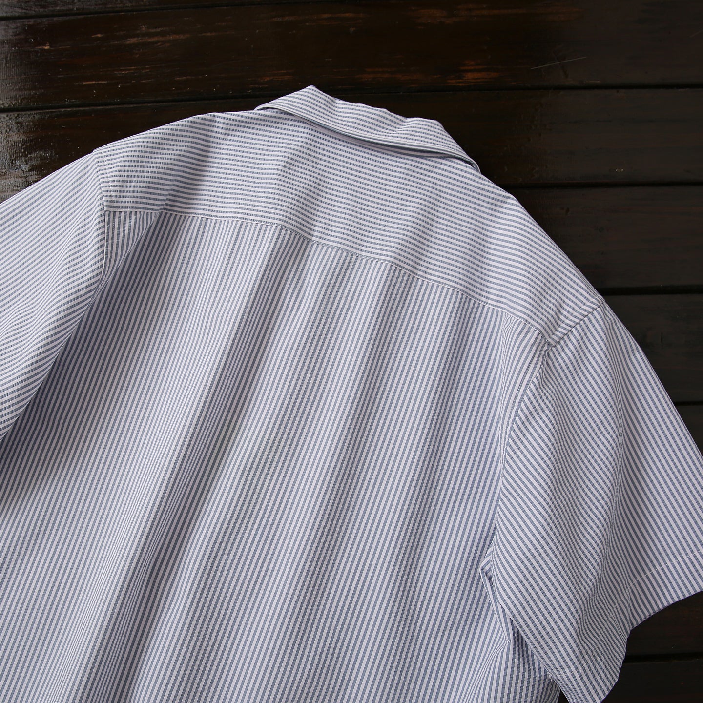 Bubble Gauze Texture 7A Antibacterial Cool Summer Men's Cuban Collar Striped Short Sleeve Shirt Top