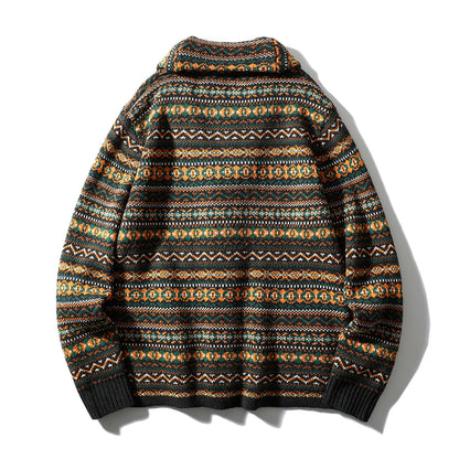 Nordic Fair Isle Knit Cardigan – Wool Blend Jacquard Men – Japanese vintage | yamalin clothes | Yamalinclothes