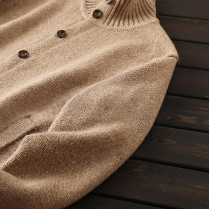 Alpaca Wool Blend Stand-Collar Knit Cardigan – Thickened Oversized Unisex